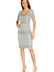 Adrianna Papell Blue Beaded Scallop Sheath Dress - Image 4 of 6
