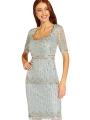 Adrianna Papell Blue Beaded Scallop Sheath Dress - Image 5 of 6