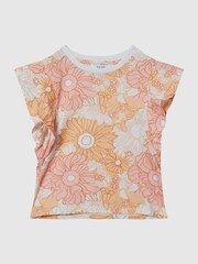 Reiss Orange Print Jude Jr Ruffle Shoulder T-Shirt - Image 2 of 5