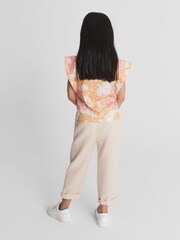 Reiss Orange Print Jude Jr Ruffle Shoulder T-Shirt - Image 4 of 5