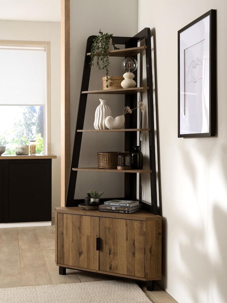 Dark Bronx Oak Effect Large Corner Ladder Shelf - Image 1 of 6