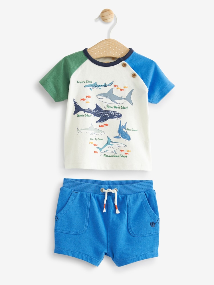 FatFace Blue Shark Baby Short and T-Shirt Set - Image 1 of 8
