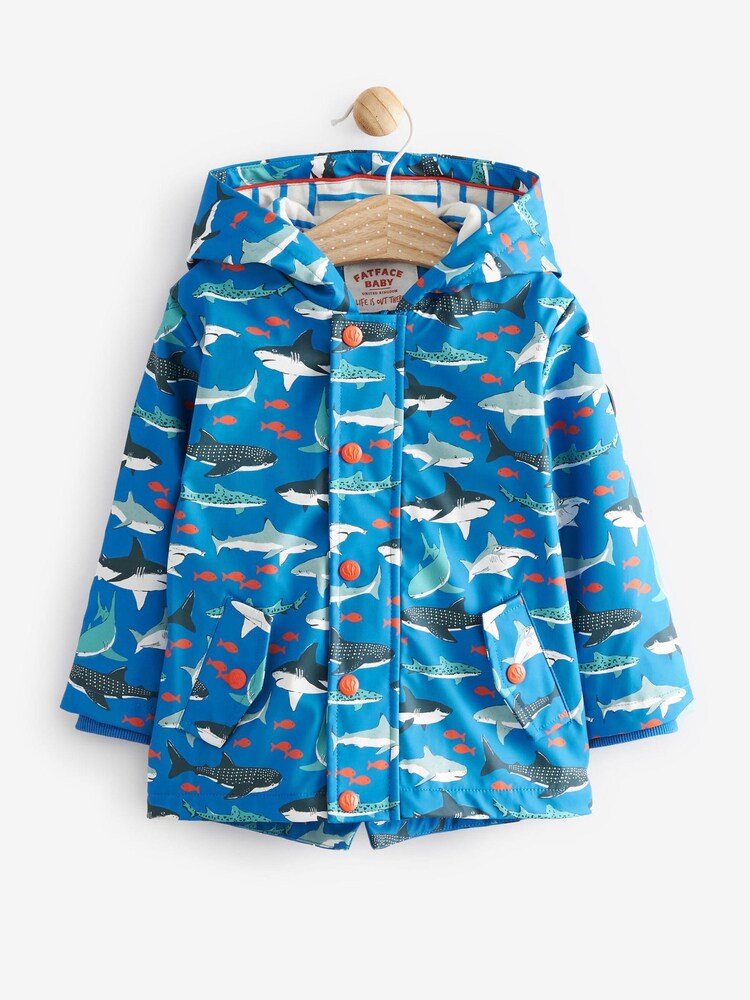 Голубой с рисунком акулы - FatFace Baby Shark Rain Mac - Изображение 1 из 8