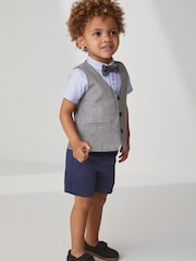Blue 4pc Waistcoat, Shirt, Shorts & Bow Tie Set (3mths-9yrs) - Image 1 of 6