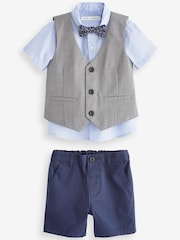 Blue 4pc Waistcoat, Shirt, Shorts & Bow Tie Set (3mths-9yrs) - Image 4 of 6