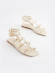 Bone Cream Signature Leather Flat Gladiator Sandals - Image 3 of 9