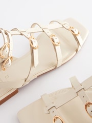 Bone Cream Signature Leather Flat Gladiator Sandals - Image 8 of 9