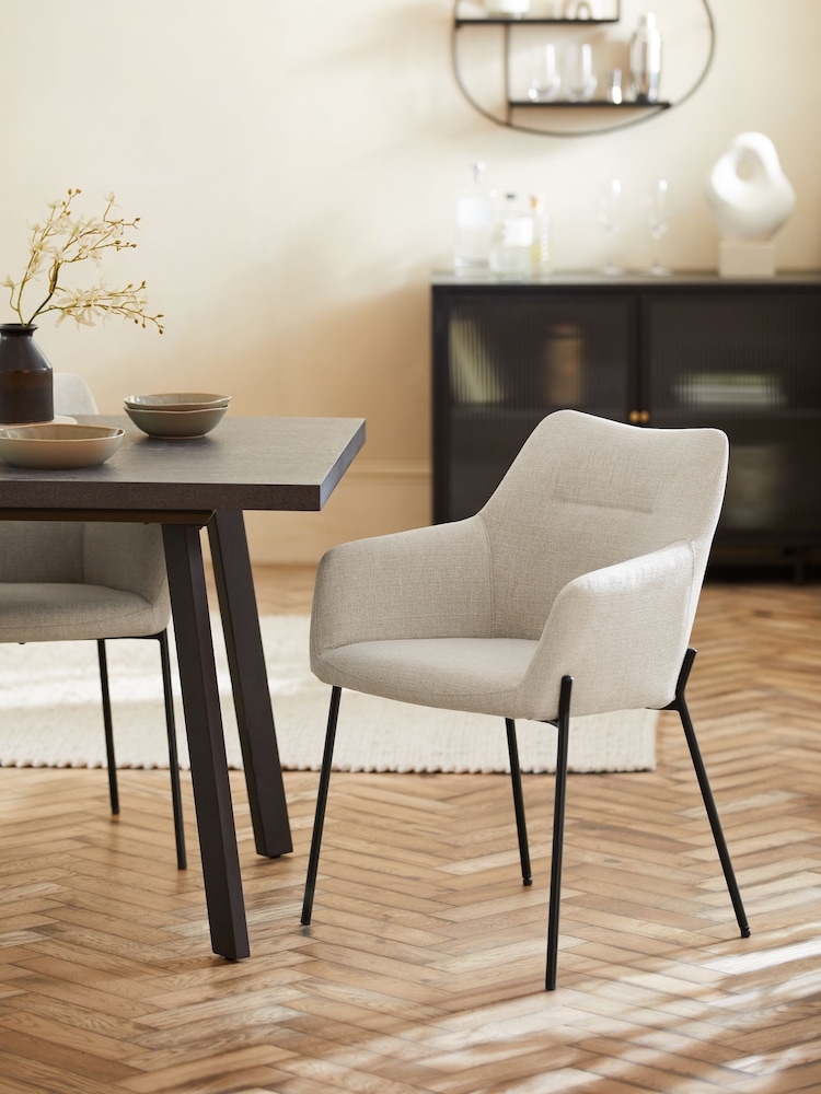 Set of 2 Tweedy Plain Light Natural Quinn Black Legs Dining Chairs - Image 1 of 8