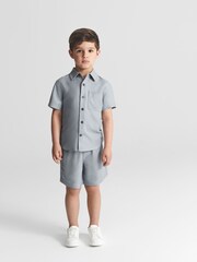 Albastru - Pantaloni scurți texturați din amestec de in Reiss Payne - Imaginea 1 din 5