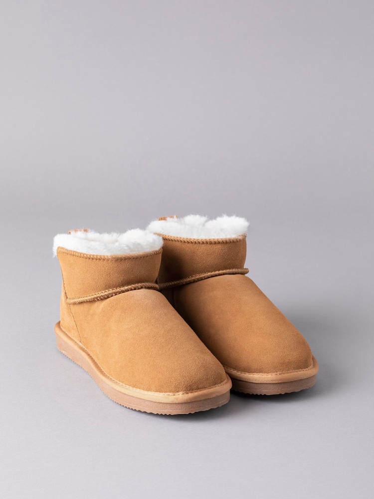 Lakeland Leather Tan Brown Ladies Sheepskin Mini Boot Slippers - Image 2 of 5