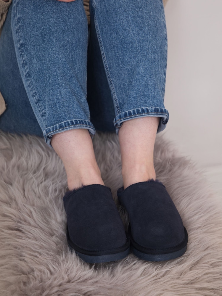 Lakeland Leather Blue Ladies Sheepskin Clog Winter Slippers - Image 1 of 4