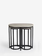 Grey Bronx Oak Effect Round Set of 3 Nest of Tables - Image 3 of 8
