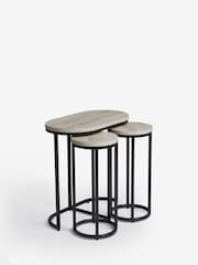Grey Bronx Oak Effect Round Set of 3 Nest of Tables - Image 5 of 8