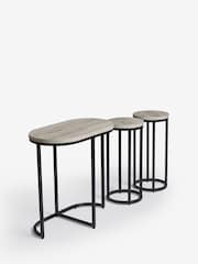 Grey Bronx Oak Effect Round Set of 3 Nest of Tables - Image 6 of 8