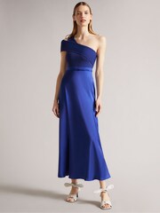 Ted Baker Ivena Black Asymmetric Knit Bodice Satin Skirt Dress - Image 1 of 5