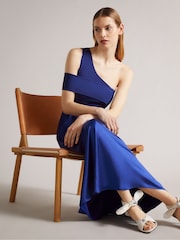 Ted Baker Ivena Black Asymmetric Knit Bodice Satin Skirt Dress - Image 3 of 5
