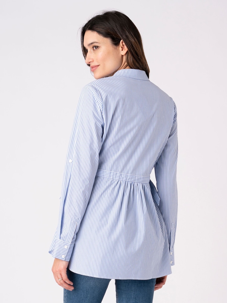 Seraphine Blue & White Pinstripe Tie Side Maternity to Nursing Shirt - Image 2 of 4