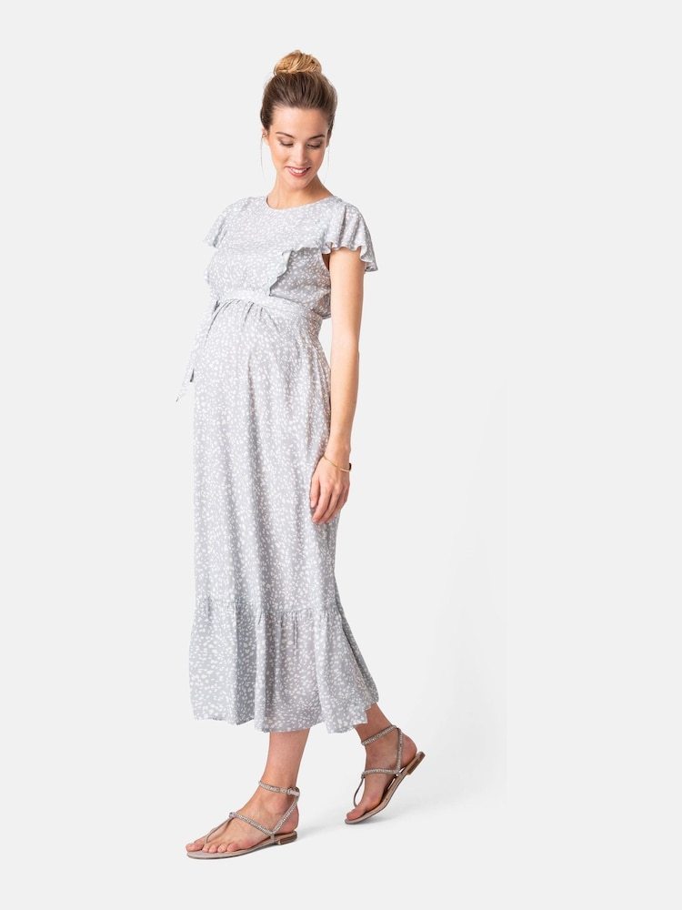 Seraphine Sage Grey/White Maternity And Nursing Midi Dress - Image 1 of 4