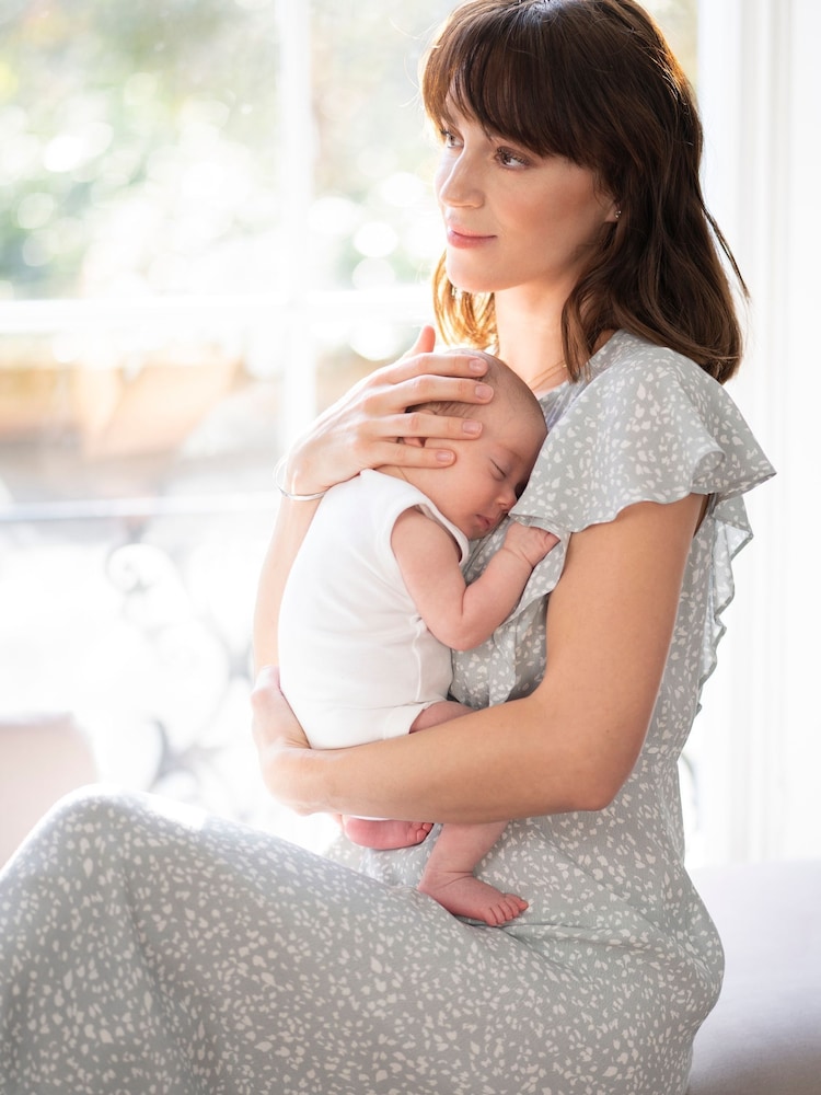 Seraphine Sage Grey/White Maternity And Nursing Midi Dress - Image 4 of 4
