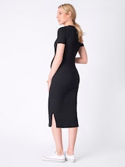 Seraphine Black Ribbed Maternity And Nursing Midi Dress - Image 2 of 4