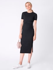 Seraphine Black Ribbed Maternity And Nursing Midi Dress - Image 3 of 4