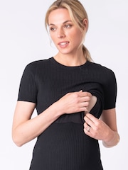 Seraphine Black Ribbed Maternity And Nursing Midi Dress - Image 4 of 4