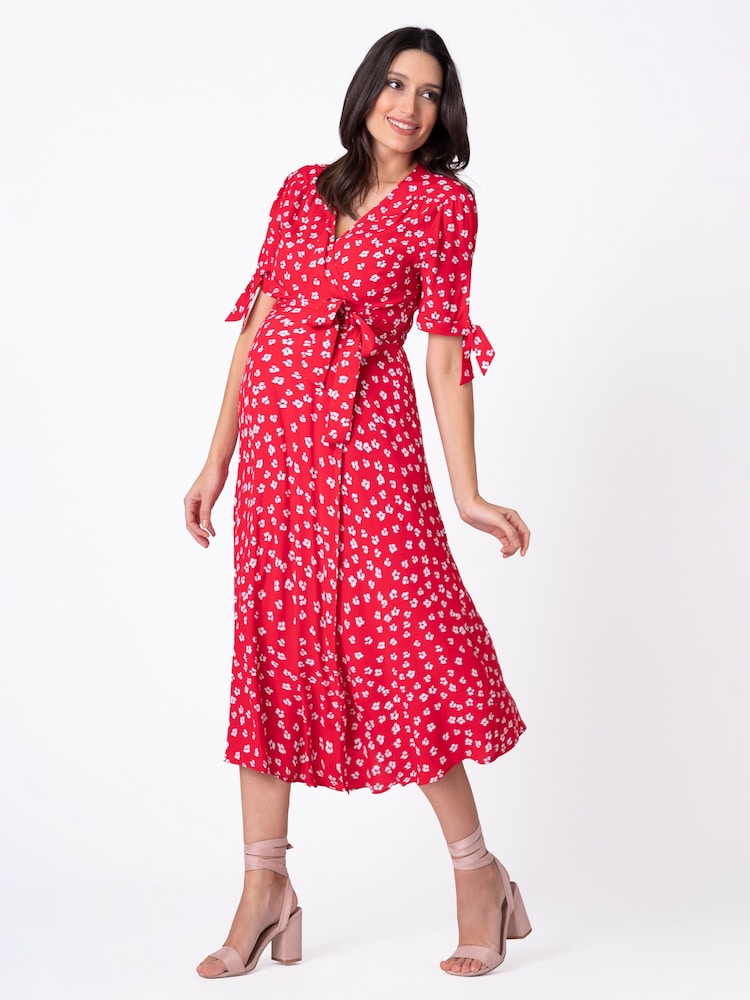 Seraphine Red Midi Wrap Maternity Dress - Image 1 of 6 Seraphine Red Midi Wrap Maternity Dress - Image 1 of 6