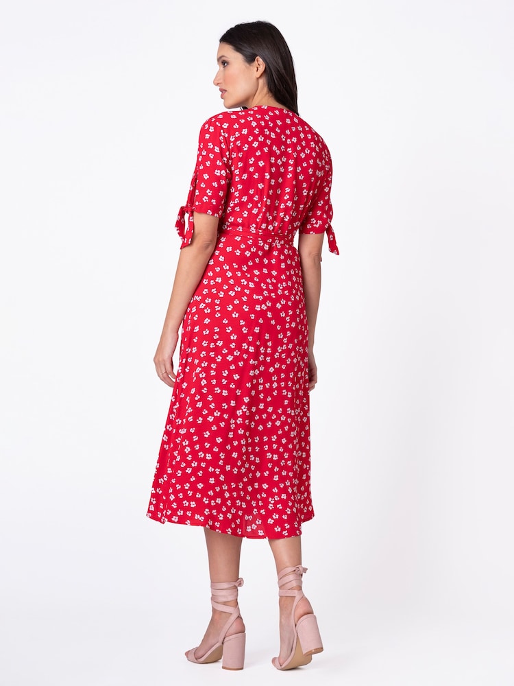 Seraphine Red Midi Wrap Maternity Dress - Image 2 of 6 Seraphine Red Midi Wrap Maternity Dress - Image 2 of 6