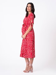 Seraphine Red Midi Wrap Maternity Dress - Image 3 of 6