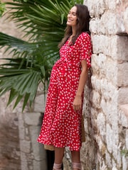 Seraphine Red Midi Wrap Maternity Dress - Image 5 of 6