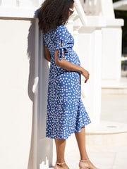 Seraphine Blue Midi Wrap Maternity Dress - Image 2 of 6