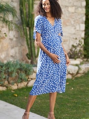 Seraphine Blue Midi Wrap Maternity Dress - Image 3 of 6