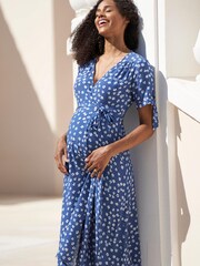 Seraphine Blue Midi Wrap Maternity Dress - Image 4 of 6