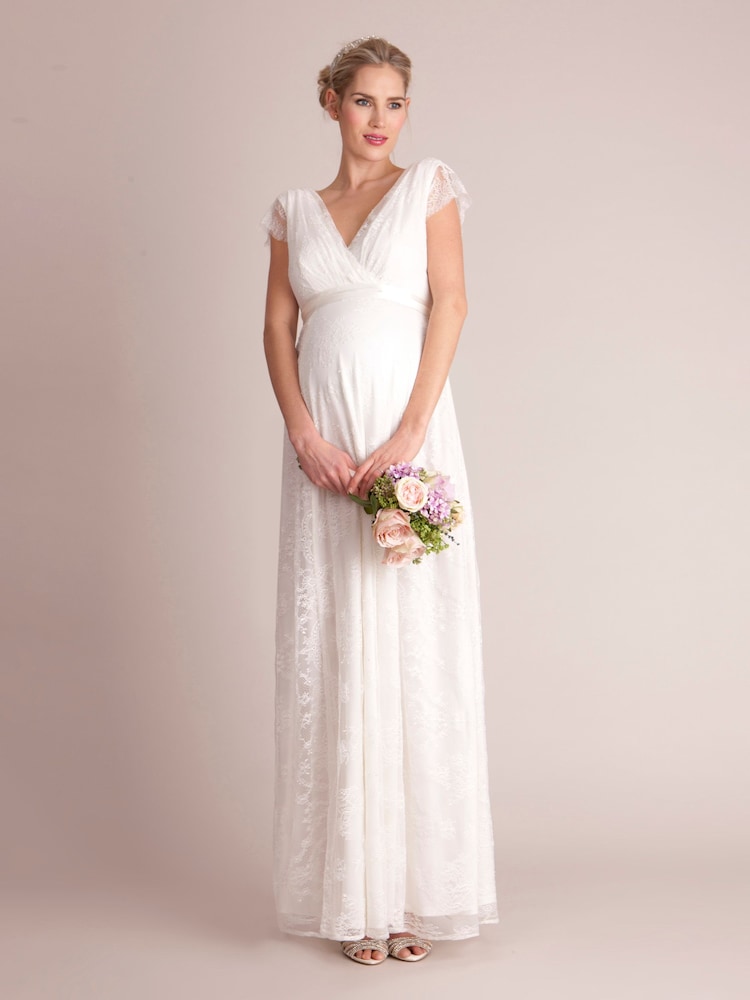 Seraphine Long Lace V-Neck Maternity Bridal Gown - Image 1 of 9