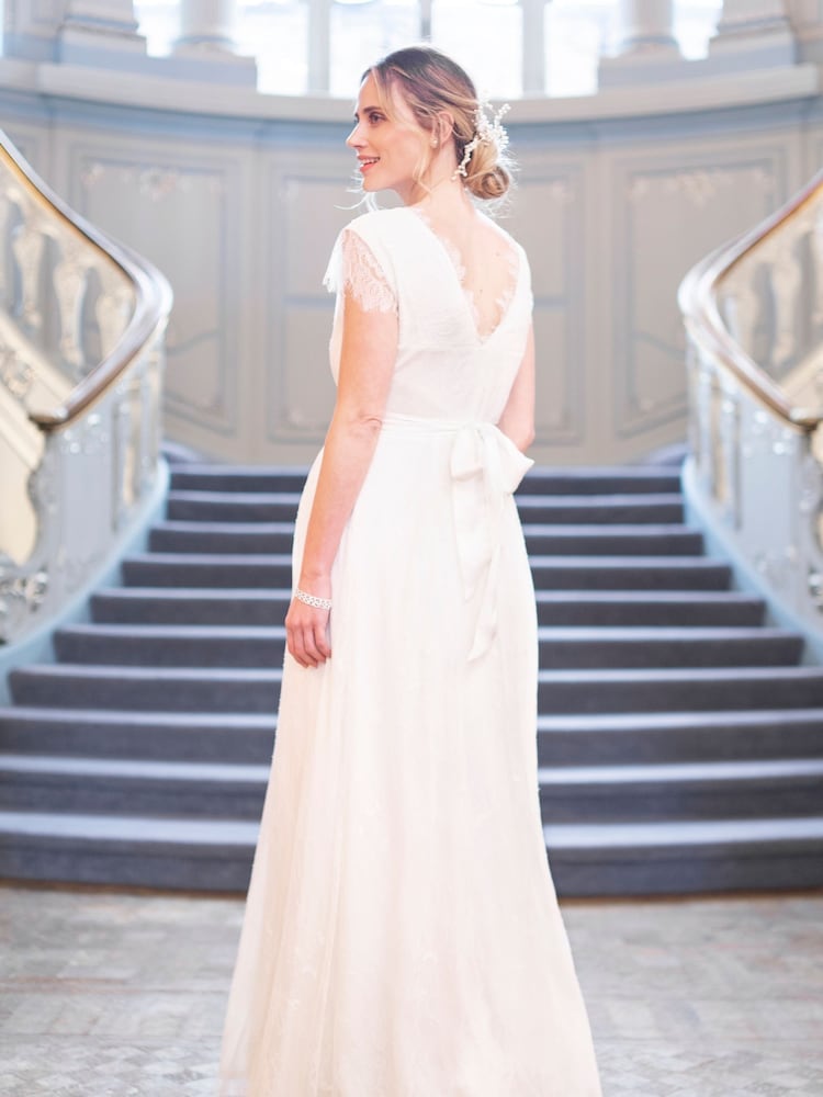 Seraphine Long Lace V-Neck Maternity Bridal Gown - Image 2 of 9