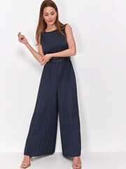 Sonder Studio Glamour Blue Satin Pleated Jumpsuit - Image 1 of 4