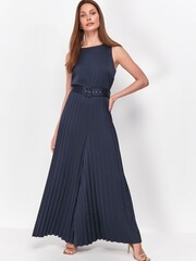 Sonder Studio Glamour Blue Satin Pleated Jumpsuit - Image 4 of 4