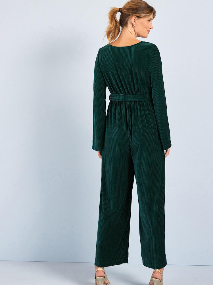 Emerald Green Maternity/Nursing Velvet Jumpsuit - Image 2 of 6 Emerald Green Maternity/Nursing Velvet Jumpsuit - Image 2 of 6
