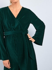 Emerald Green Maternity/Nursing Velvet Jumpsuit - Image 4 of 6
