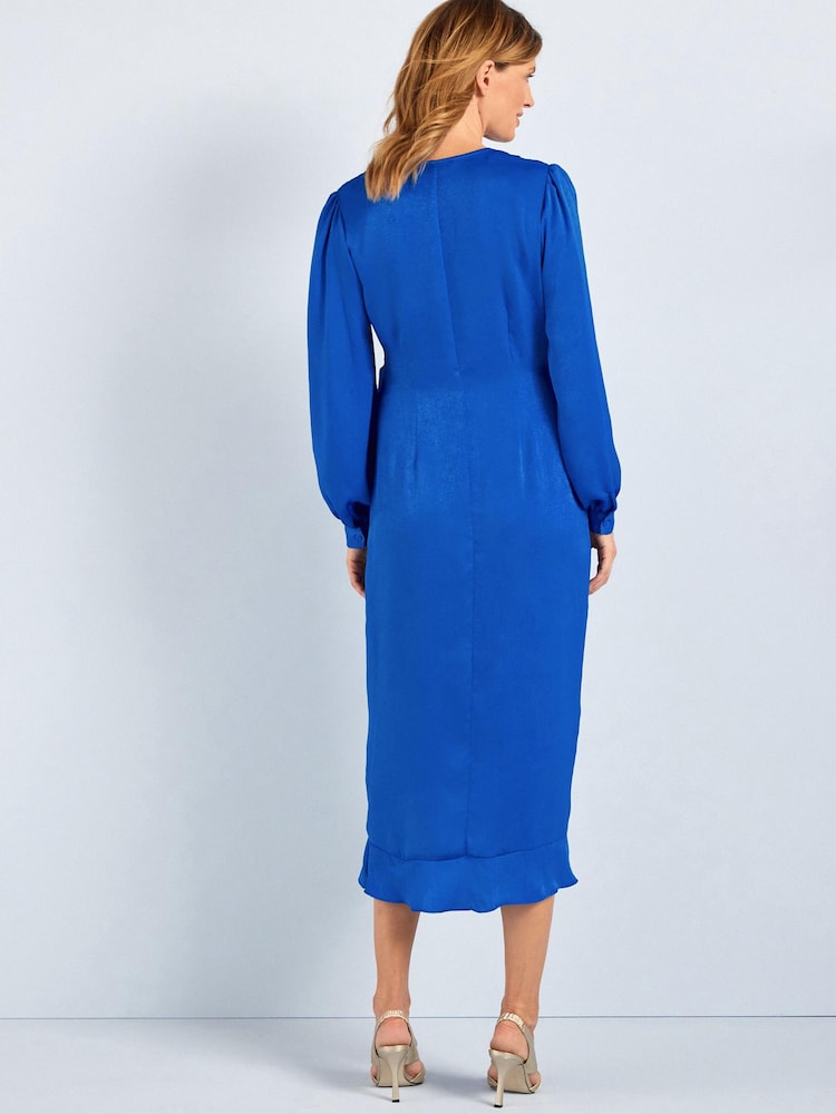 Blue Maternity/Nursing Satin Wrap Dress - Image 2 of 5