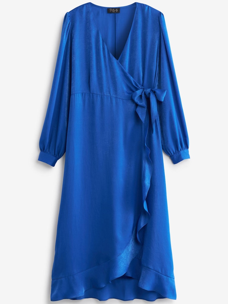 Blue Maternity/Nursing Satin Wrap Dress - Image 5 of 5