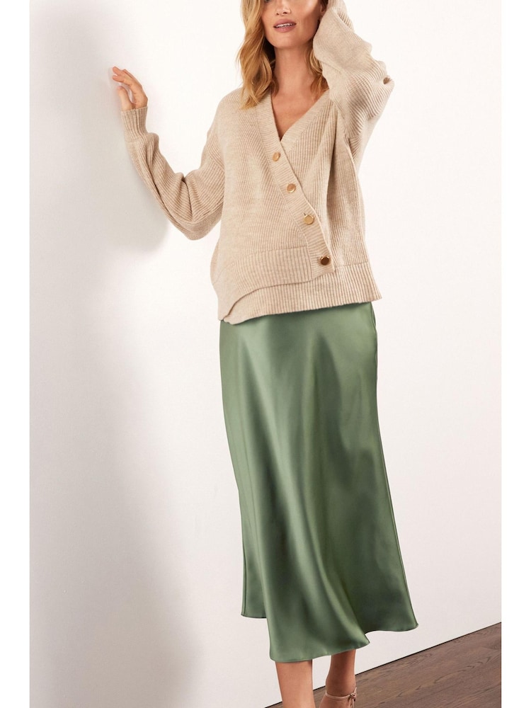 Khaki Green Maternity Satin Slip Skirt - Image 1 of 5