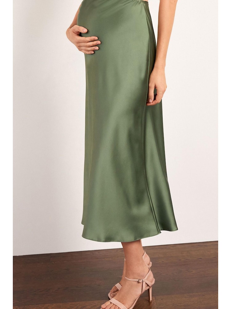 Khaki Green Maternity Satin Slip Skirt - Image 3 of 5