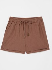 FatFace Brown Linen Flippy Shorts - Image 5 of 5