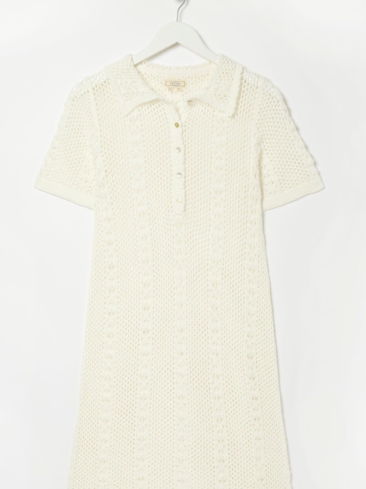 FatFace White Button Down Knit Dress - Image 4 of 4 FatFace White Button Down Knit Dress - Image 4 of 4