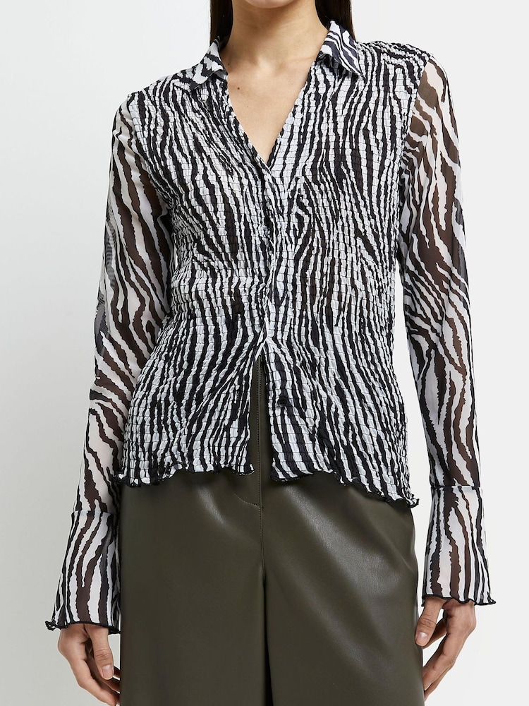 River Island Black Ls Aop Shirred Shirt - Image 1 of 4