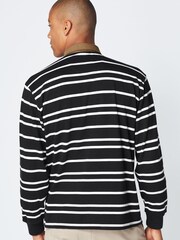 Schwarz-weiß gestreift - Rugby-Poloshirt - Bild 2 von 6