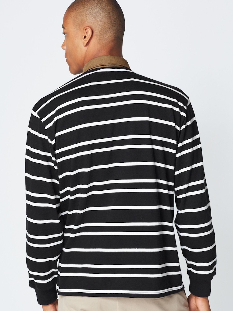 Schwarz-weiß gestreift - Rugby-Poloshirt - Bild 2 von 6