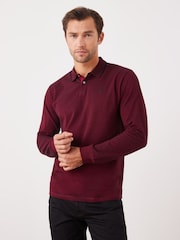 Burgundy Red Oxford Long Sleeve Pique Polo Shirt - Image 1 of 7