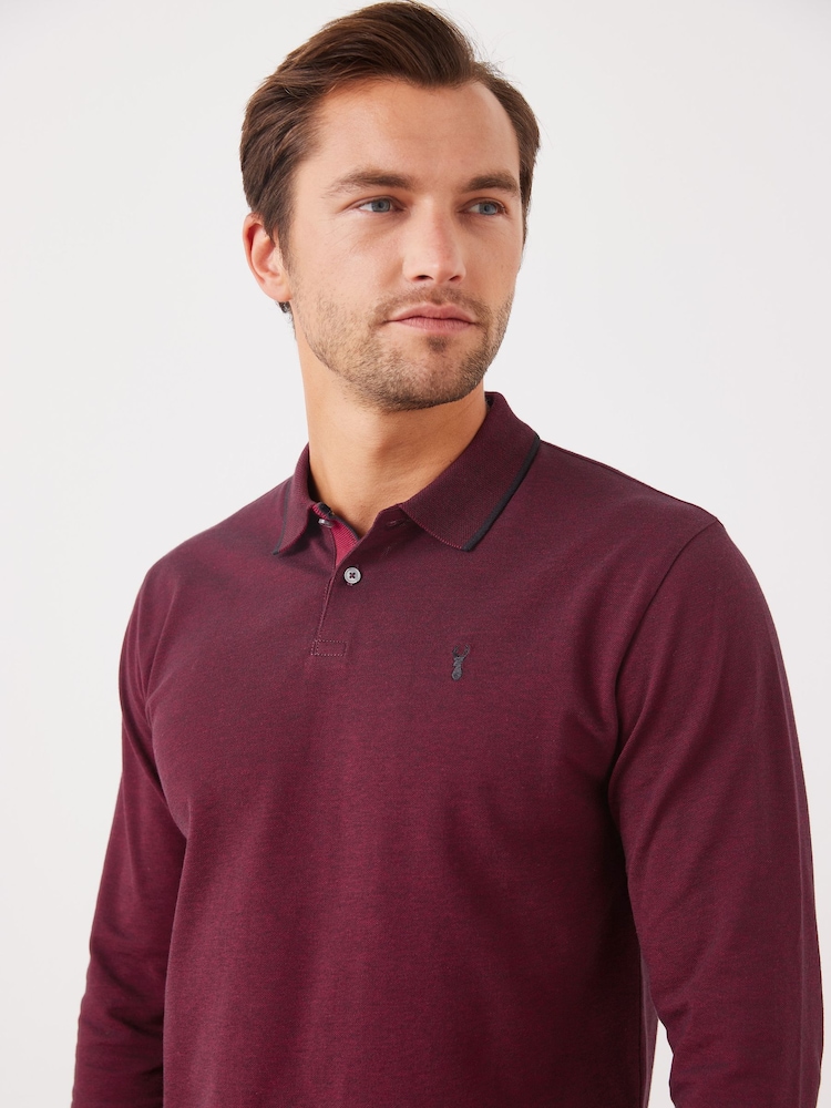 Burgundy Red Oxford Long Sleeve Pique Polo Shirt - Image 2 of 7